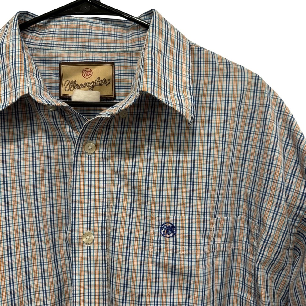 Wrangler Mens Long Sleeve Plaid Button Up Shirt Size Large Blue Orange White‎